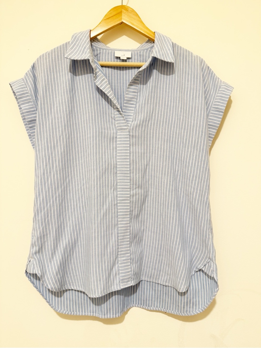 J. Jill Light Blue and White Striped Short-Sleeve Button-Front Shirt